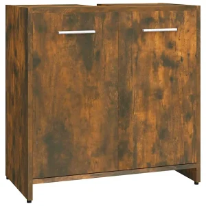Badkamerkast 60x33x60 cm bewerkt hout gerookt eikenkleurig Badkamerkast 60x33x60 cm bewerkt hout gerookt eikenkleurig