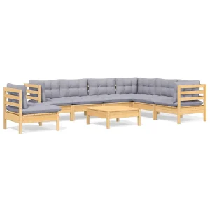 8-delige Loungeset met grijze kussens grenenhout 8-delige Loungeset met grijze kussens grenenhout