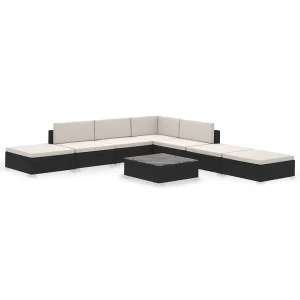 8-delige Loungeset met kussens poly rattan zwart 8-delige Loungeset met kussens poly rattan zwart
