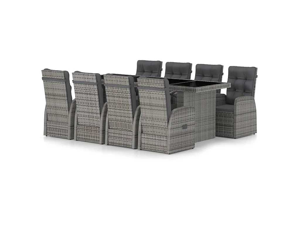9-delige Tuinset met kussens poly rattan grijs