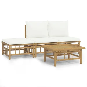 4-delige Loungeset met kussens bamboe crèmewit 4-delige Loungeset met kussens bamboe crèmewit