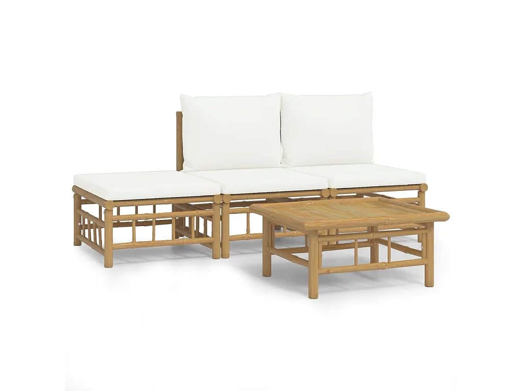 4-delige Loungeset met kussens bamboe crèmewit