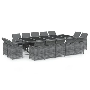 15-delige Tuinset met kussens poly rattan grijs 15-delige Tuinset met kussens poly rattan grijs