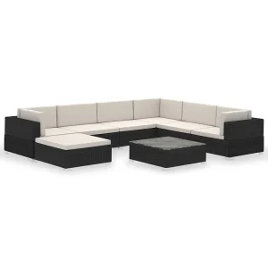 8-delige Loungeset met kussens poly rattan zwart 8-delige Loungeset met kussens poly rattan zwart