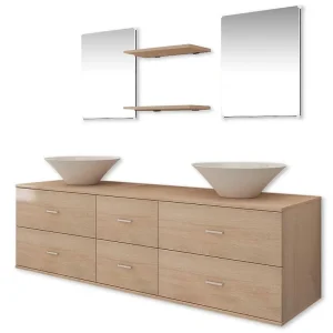 Badkamermeubelset met wasbak beige 7-delig Badkamermeubelset met wasbak beige 7-delig