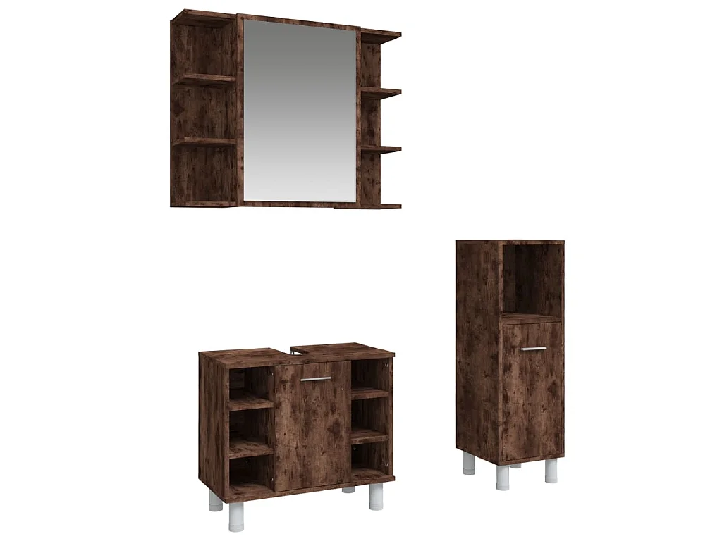 3-delige Badkamermeubelset bewerkt hout gerookt eikenkleurig
