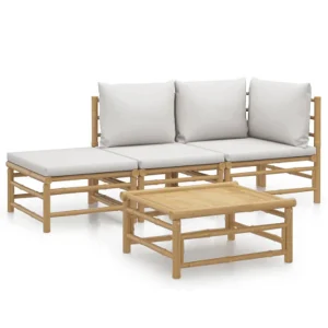 4-delige Loungeset met kussens bamboe lichtgrijs 4-delige Loungeset met kussens bamboe lichtgrijs