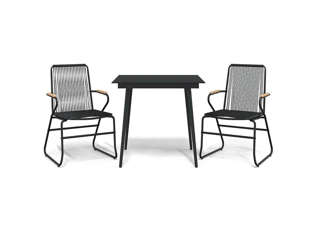 3-delige Tuinset PVC-rattan zwart