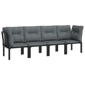 4-delige Loungeset poly rattan zwart en grijs 4-delige Loungeset poly rattan zwart en grijs