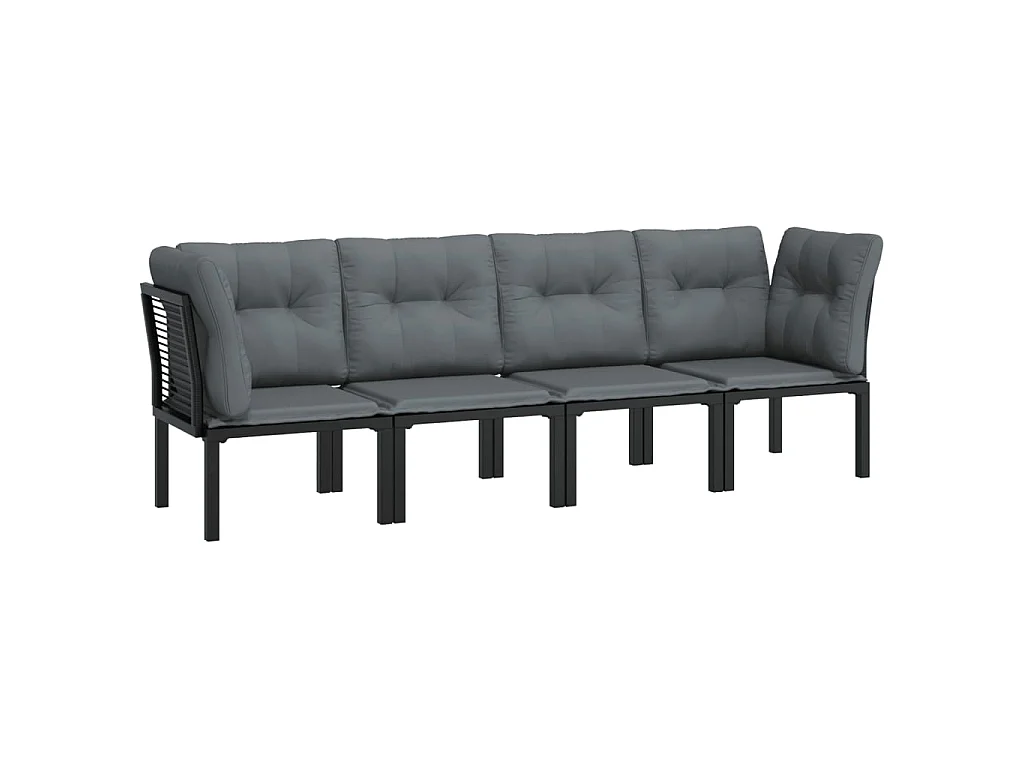 4-delige Loungeset poly rattan zwart en grijs