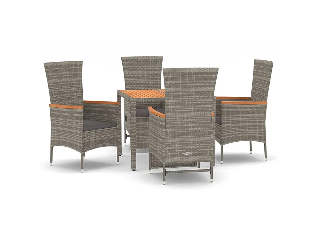 5-delige Tuinset met kussens poly rattan grijs
