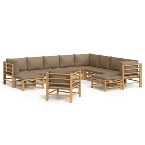 12-delige Loungeset met kussens bamboe taupe 12-delige Loungeset met kussens bamboe taupe