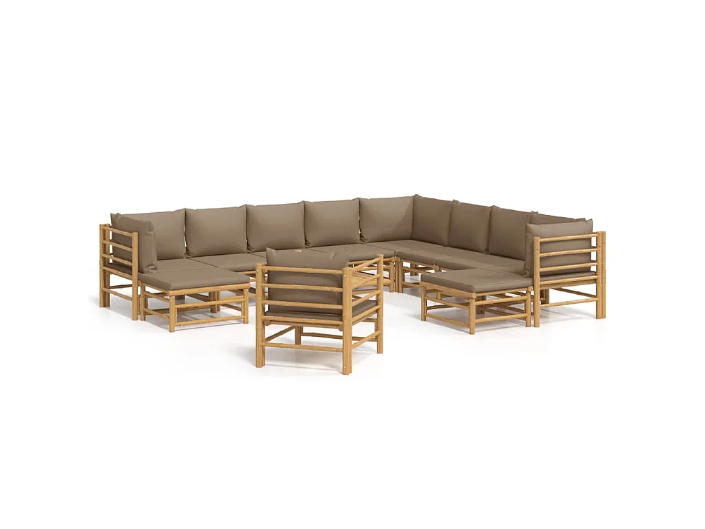 12-delige Loungeset met kussens bamboe taupe
