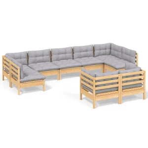 9-delige Loungeset met grijze kussens massief grenenhout 9-delige Loungeset met grijze kussens massief grenenhout
