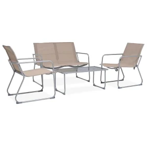 4-delige Loungeset stof en staal taupe 4-delige Loungeset stof en staal taupe
