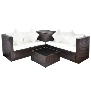 4-delige Loungeset met kussens poly rattan bruin 4-delige Loungeset met kussens poly rattan bruin