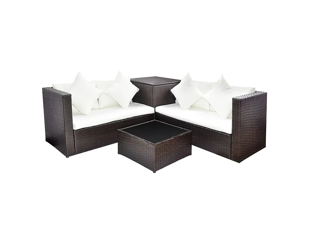 4-delige Loungeset met kussens poly rattan bruin