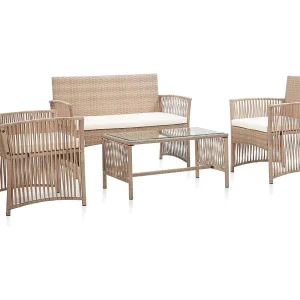 4-delige Loungeset met kussens poly rattan beige 4-delige Loungeset met kussens poly rattan beige