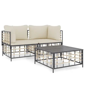 3-delige Loungeset met kussens poly rattan antracietkleurig 3-delige Loungeset met kussens poly rattan antracietkleurig