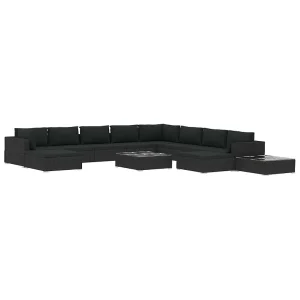 12-delige Loungeset met kussens poly rattan zwart 12-delige Loungeset met kussens poly rattan zwart