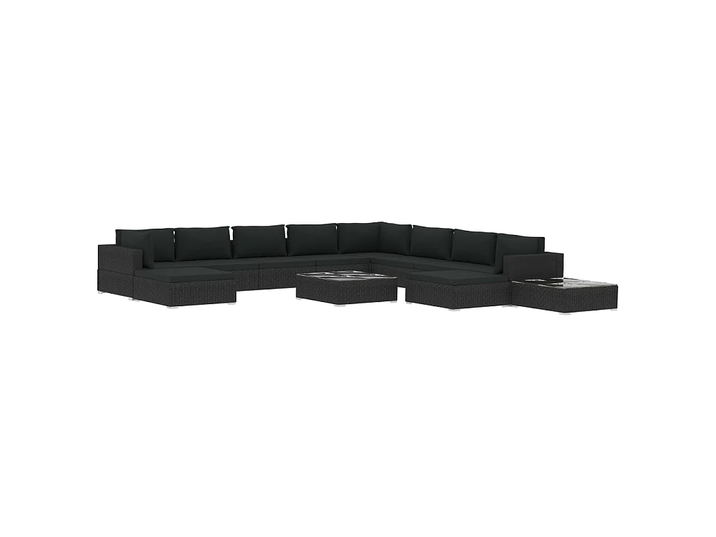12-delige Loungeset met kussens poly rattan zwart