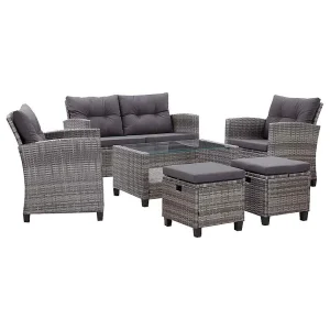 6-delige Loungeset met kussens poly rattan donkergrijs 6-delige Loungeset met kussens poly rattan donkergrijs
