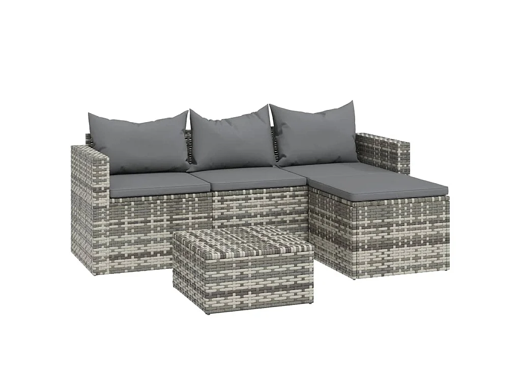 3-delige Loungeset met kussens poly rattan grijs