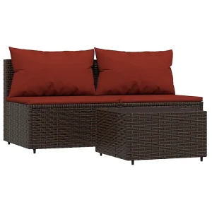 3-delige Loungeset met kussens poly rattan bruin 3-delige Loungeset met kussens poly rattan bruin