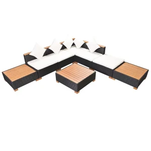 8-delige Loungeset met kussens poly rattan zwart 8-delige Loungeset met kussens poly rattan zwart