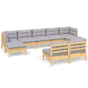 9-delige Loungeset met grijze kussens grenenhout 9-delige Loungeset met grijze kussens grenenhout