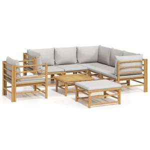 8-delige Loungeset met kussens bamboe lichtgrijs 8-delige Loungeset met kussens bamboe lichtgrijs
