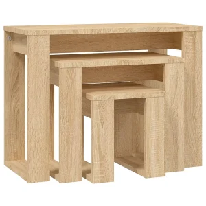3-delige Tafeltjesset bewerkt hout sonoma eikenkleurig 3-delige Tafeltjesset bewerkt hout sonoma eikenkleurig