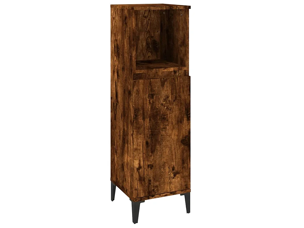 Badkamerkast 30x30x100 cm bewerkt hout gerookt eikenkleurig