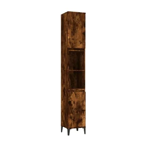 Badkamerkast 30x30x190 cm bewerkt hout gerookt eikenkleurig