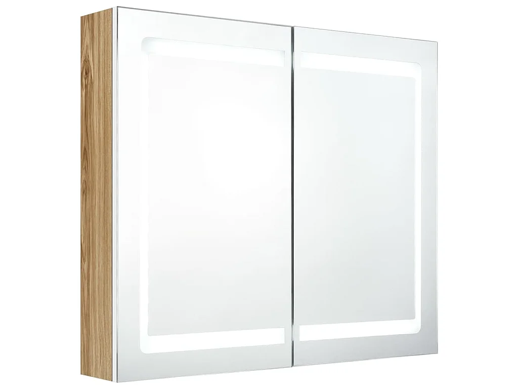 Badkamerkast met spiegel en LED 80x12x68 cm wit en eikenkleurig