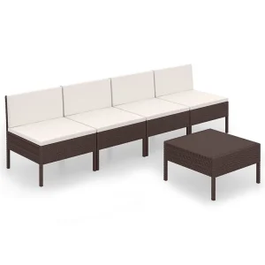 5-delige Loungeset met kussens poly rattan bruin 5-delige Loungeset met kussens poly rattan bruin