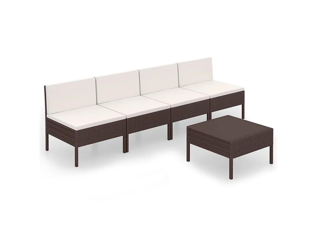 5-delige Loungeset met kussens poly rattan bruin