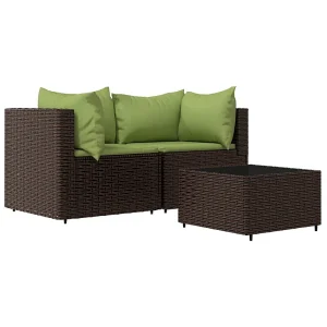 3-delige Loungeset met kussens poly rattan bruin 3-delige Loungeset met kussens poly rattan bruin