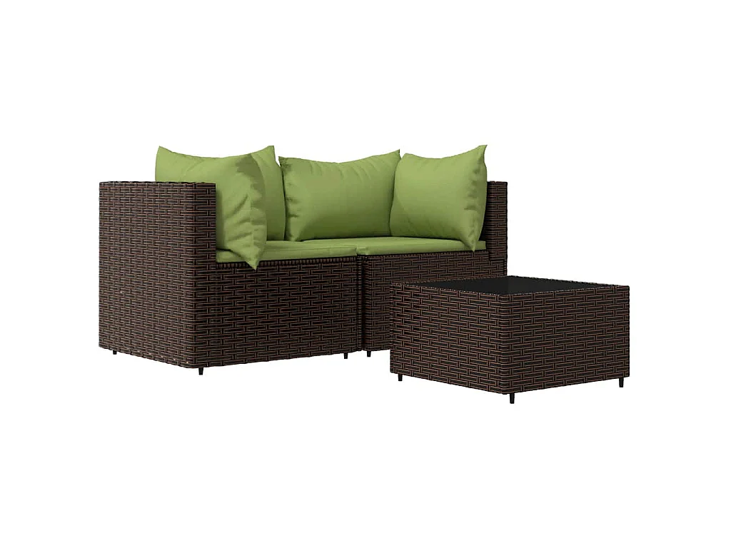 3-delige Loungeset met kussens poly rattan bruin
