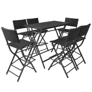 7-delige Tuinset inklapbaar staal poly rattan zwart 7-delige Tuinset inklapbaar staal poly rattan zwart