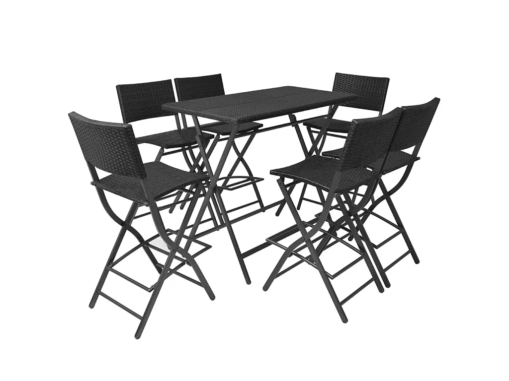7-delige Tuinset inklapbaar staal poly rattan zwart