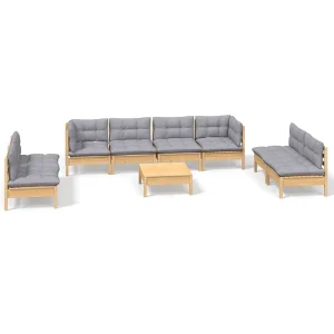 9-delige Loungeset met grijze kussens grenenhout 9-delige Loungeset met grijze kussens grenenhout