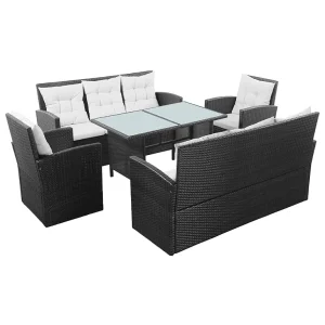5-delige Loungeset met kussens poly rattan zwart 5-delige Loungeset met kussens poly rattan zwart