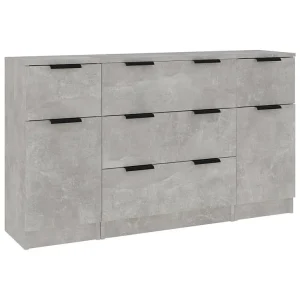 3-delige Dressoirset bewerkt hout betongrijs 3-delige Dressoirset bewerkt hout betongrijs