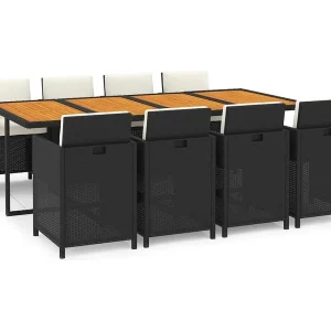 9-delige Tuinset met kussens poly rattan zwart 9-delige Tuinset met kussens poly rattan zwart