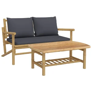 2-delige Loungeset met kussens bamboe donkergrijs 2-delige Loungeset met kussens bamboe donkergrijs