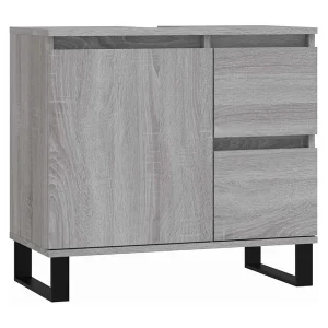 Badkamerkast 65x33x60 cm bewerkt hout grijs sonoma eikenkleurig Badkamerkast 65x33x60 cm bewerkt hout grijs sonoma eikenkleurig