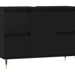 Badkamerkast 80x33x60 cm bewerkt hout zwart Badkamerkast 80x33x60 cm bewerkt hout zwart