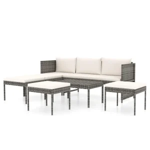 6-delige Loungeset met kussens poly rattan grijs 6-delige Loungeset met kussens poly rattan grijs