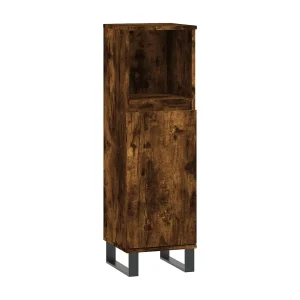 Badkamerkast 30x30x100 cm bewerkt hout gerookt eikenkleurig